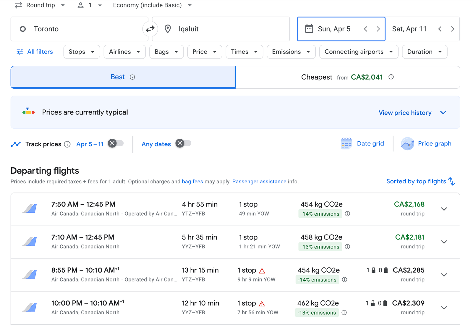 17. google flights toronto to iqualit